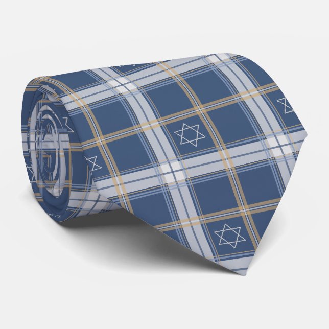 Gravata Estrela de Davi Xadrez Azul (Rolled)