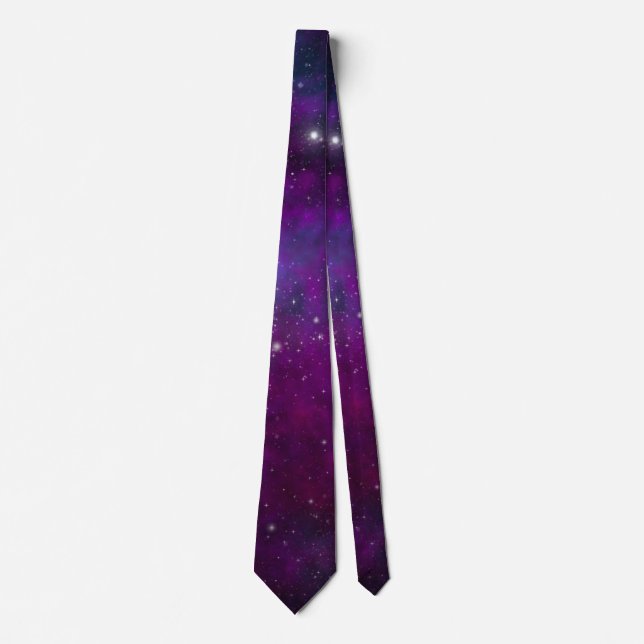 Gravata Estrelas Brilhantes em Fundo Espacial Roxo Escuro (Frente)