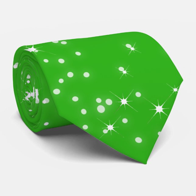 Gravata Estrelas de Natal e Neve Caindo no VERDE (Rolled)