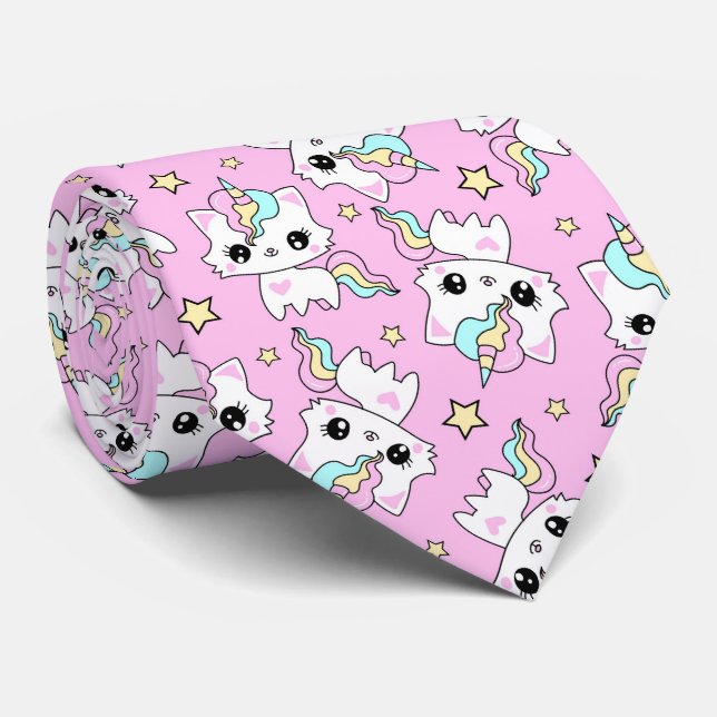 Gravata estrelas de unicórnio fofo fundo rosa (Rolled)