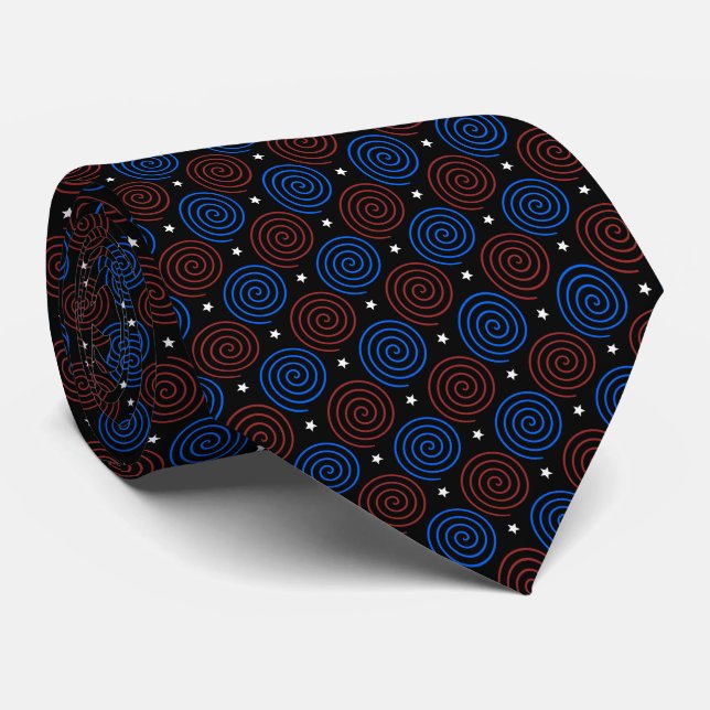 Gravata Estrelas e Espiral em Vermelho, Branco e Azul (Rolled)