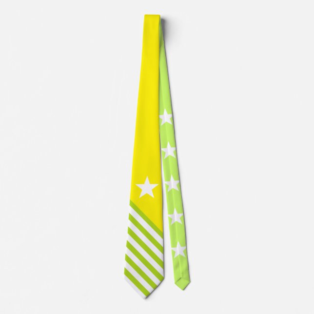Gravata Estrelas & Listras branco verde + seu fundo & idei (Frente)
