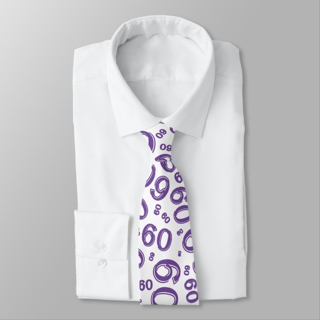 Gravata Etapa 60 Padrão de Números Aleatórios Roxo/Branco (Amarrado)