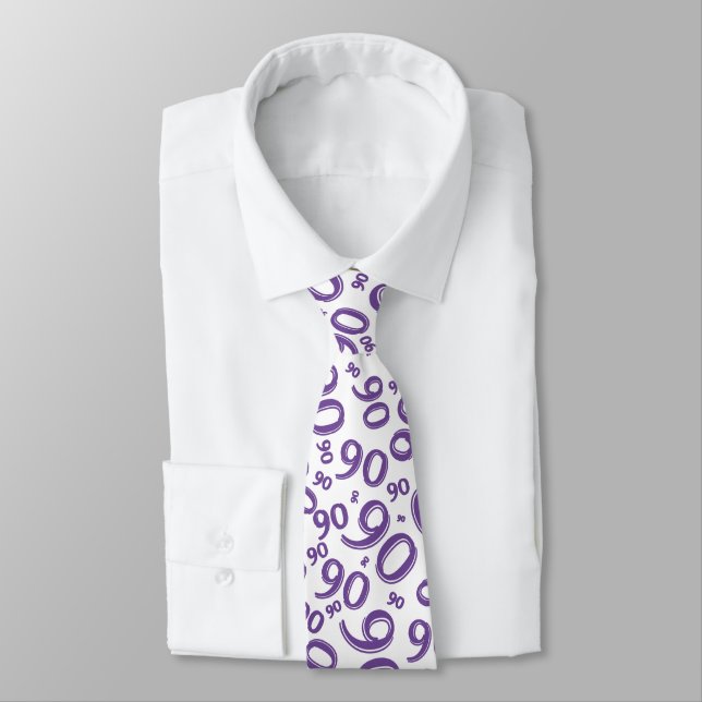 Gravata Etapa 90 Padrão de Números Aleatórios Roxo/Branco (Amarrado)