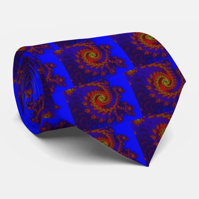 Gravata Eternidade | Arte Fractal Azul e Vermelha (Rolled)