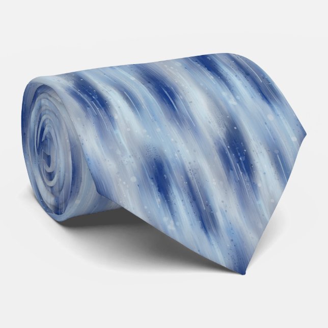 Gravata Ethereal Abstract Impressionist Rain Streaks Blue  (Rolled)