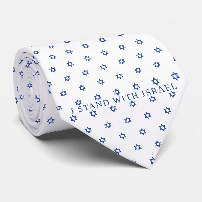 Gravata Eu Fico Com Israel, Estrela Branca Azul De David (Rolled)
