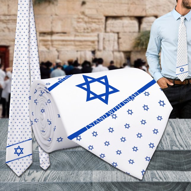 Gravata Eu Fico Com Israel, Estrela Branca Azul De David (I Stand With Israel Blue White Star Of David Neck Tie in support of Israel Baruch Hashem )