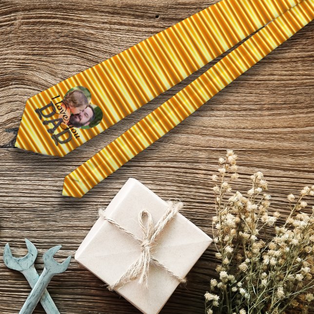 Gravata Eu te amo pai foto amarelo brilhante (Criador carregado)