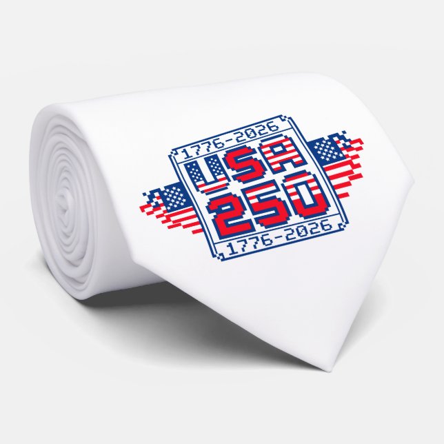 Gravata EUA 250 – 1776 a 2026 Pixel Art (Rolled)