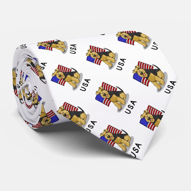 Gravata EUA Flag Welsh Terrier Dog - Cute (Rolled)