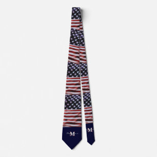 Gravata EUA Vintage Flag Patriótico Jul4th Monograma Perso