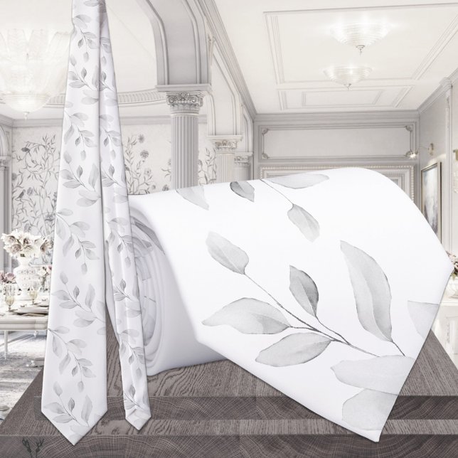 Gravata Eucalipto Cinza Suave em Branco Puro Casamento (Criador carregado)