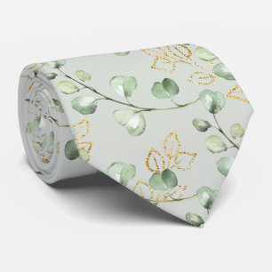 Gravata Eucalipto Dourado Elegante Prata Casamento Sage