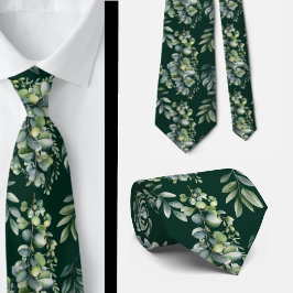 Gravata Eucalyptus Greenery Dark Green Floral Neck Tie