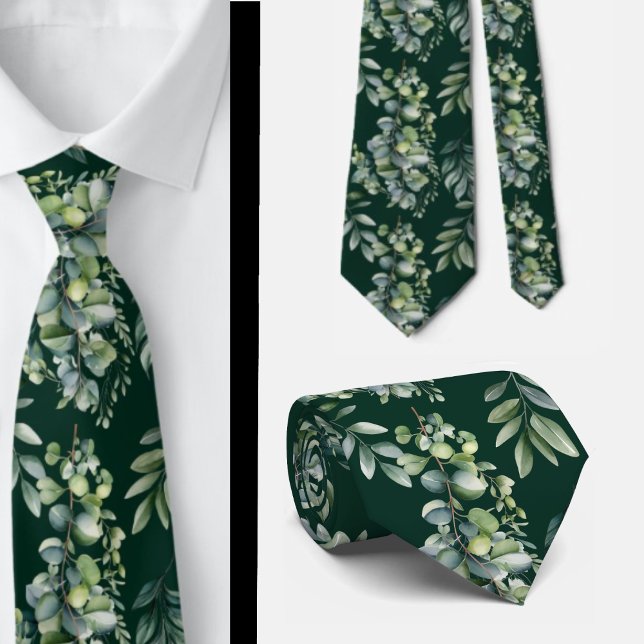 Gravata Eucalyptus Greenery Dark Green Floral Neck Tie (Criador carregado)