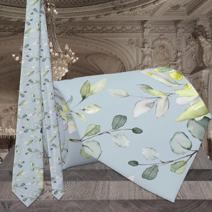 Gravata Eucalyptus Greenery Wedy Sky Blue Neck Tie