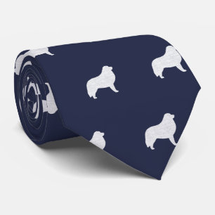 Gravata Excelente Pirenéus Cães Silhuetas Azul Padrão