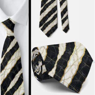 Gravata Executiva   Mármore de Luxo Preto e Branco