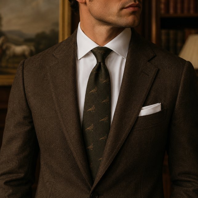 Gravata Faisão Minimalista em Herringbone Marrom (Criador carregado)