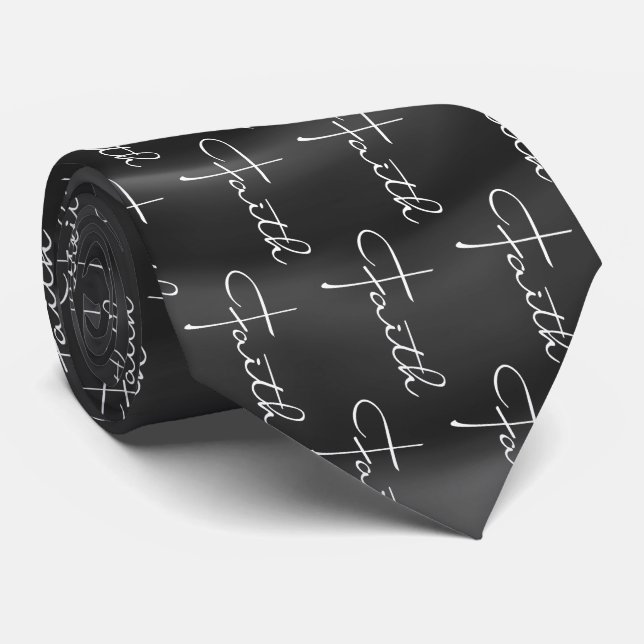 Gravata Faith Typografia Christian Black and White Modern (Rolled)