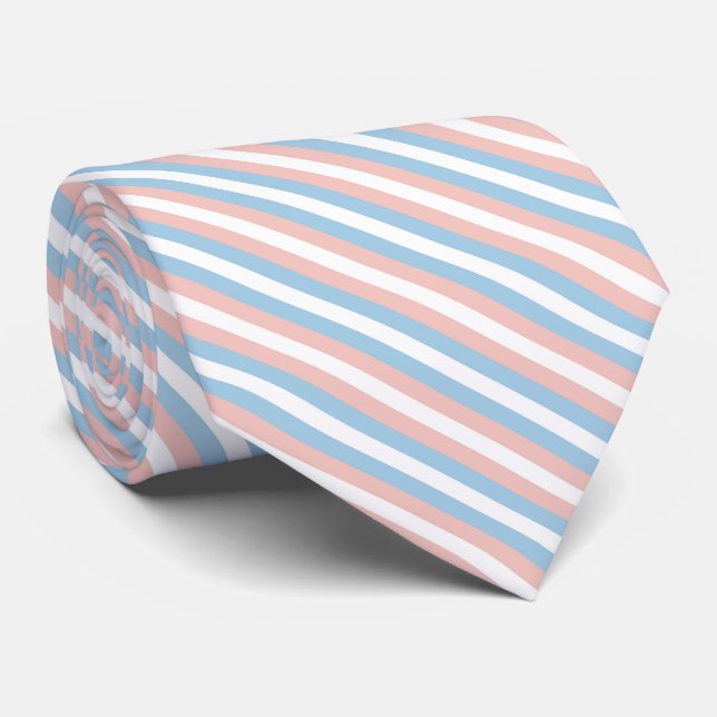 Gravata Faixa Diagonal Cor-de-Rosa, Azul e Branco (Rolled)