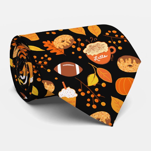 Gravata Fall Deixa Futebol e Pumpkin Spice Patterno (Rolled)