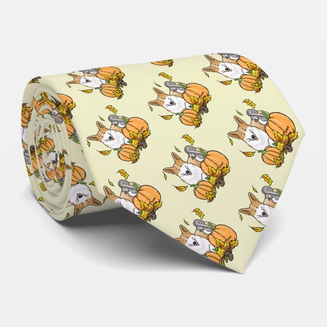 Gravata Fall Pembroke Welsh Corgi (vermelho 1) Pumpkins Cu (Rolled)