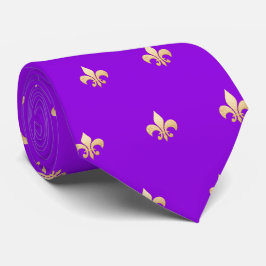 Gravata Falso Fleur de lis Dourado em Neon Roxo DIY 