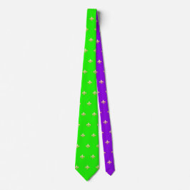 Gravata Falso Fleur de lis Dourado em Verde Neon e Roxo DI