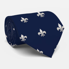 Gravata Falso Fleur de lis Prata Azul Marinho DIY 