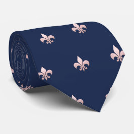Gravata Falso Fleur de Lis Rosa Dourado DIY Azul Marinho