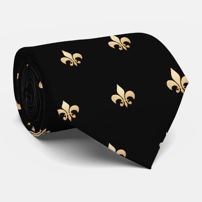 Gravata Falso Ouro Fleur de lis DIY Preto Dourado (Rolled)