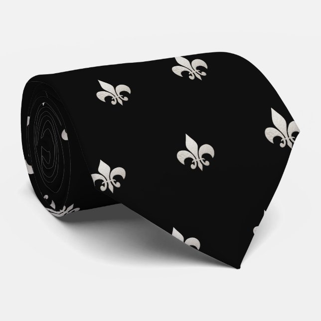 Gravata Falso Ouro Fleur de lis DIY Preto Prata (Rolled)
