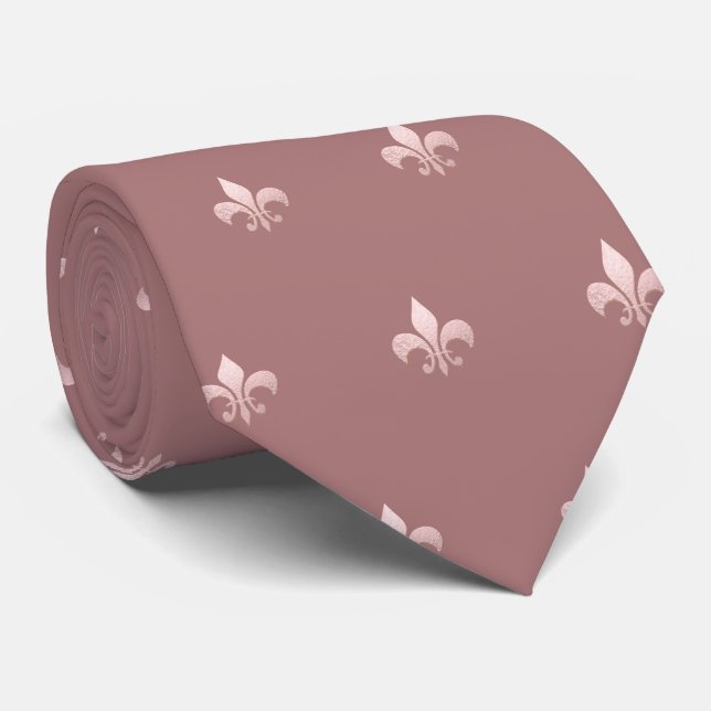 Gravata Falso Ouro Rosa Fleur de lis DIY Rosa Empoeirada (Rolled)