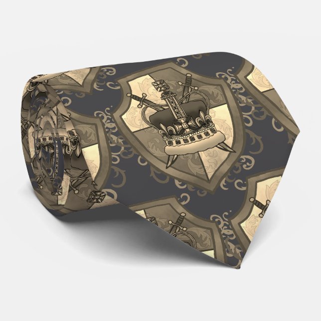 Gravata Family Crest Crown Sword shield tie (Rolled)