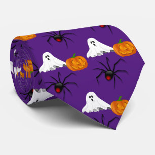 Gravata Fantasma de Aranha de Abóbora de Halloween Roxo