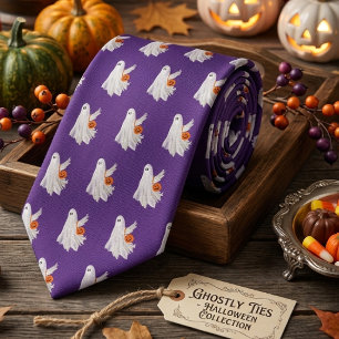 Gravata Fantasma de Doce ou Travessura com Balde de Doces 