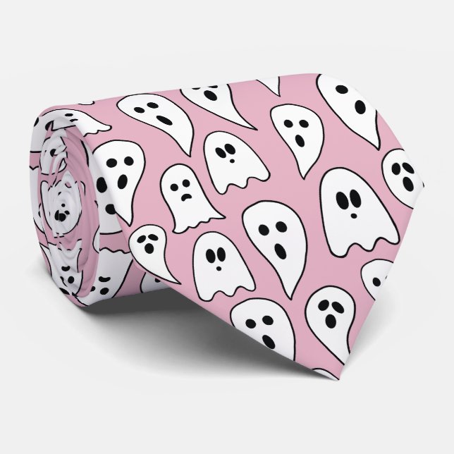 Gravata Fantasma Rosa Halloween (Rolled)