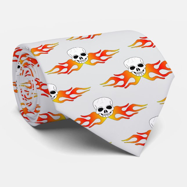 Gravata Fantasy Art Skull And Flames Design (Rolled)