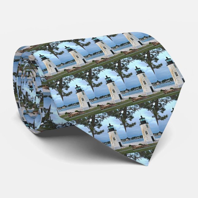Gravata Farol de Goat Island, RI Island RI Mens Tie (Rolled)