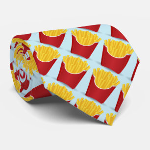 Gravata Fast food, microplaquetas de batata com fundo azul