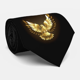 Gravata Faux Gold Foil Peace Dove em Preto