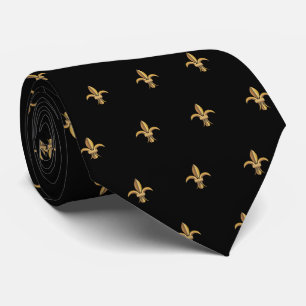 Gravata Faux Silk Black Fleur de Lis Dourado de Lis