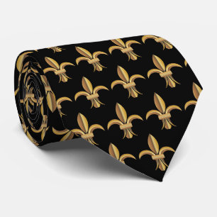 Gravata Faux Silk Black Fleur de Lis Dourado de Lis