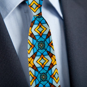 Gravata Faux Vidro Colorido Dourado e Azul