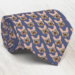 Gravata Fawn French Bulldog Blue Neck Tie<br><div class="desc">Um pequeno e divertido "Fawn French Bulldog" ou um padrão francês num fundo azul. Excelente para todos os amantes de cães,  babás,  caminhoneiros e veterinários. Arte original de Nic Squirrell.</div>