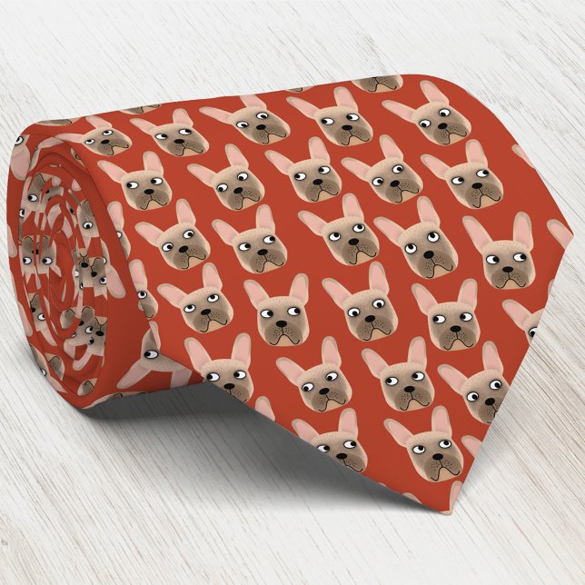 Gravata Fawn French Bulldog Red Neck Tie (Fawn French Bulldog dog pattern art neck tie)