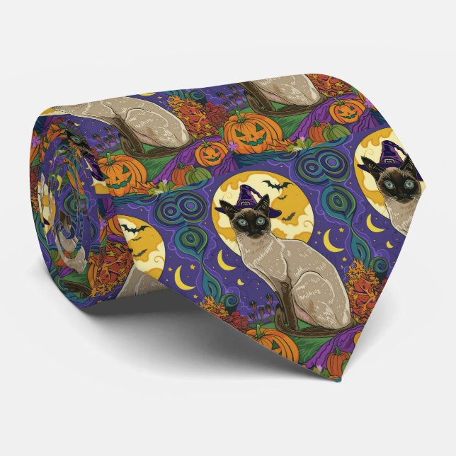 Gravata Feiticeira de Halloween e Abóbora Sagrada e Siames (Rolled)