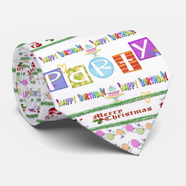 Gravata Feliz Aniversário Feliz Tie de Natal, (Rolled)